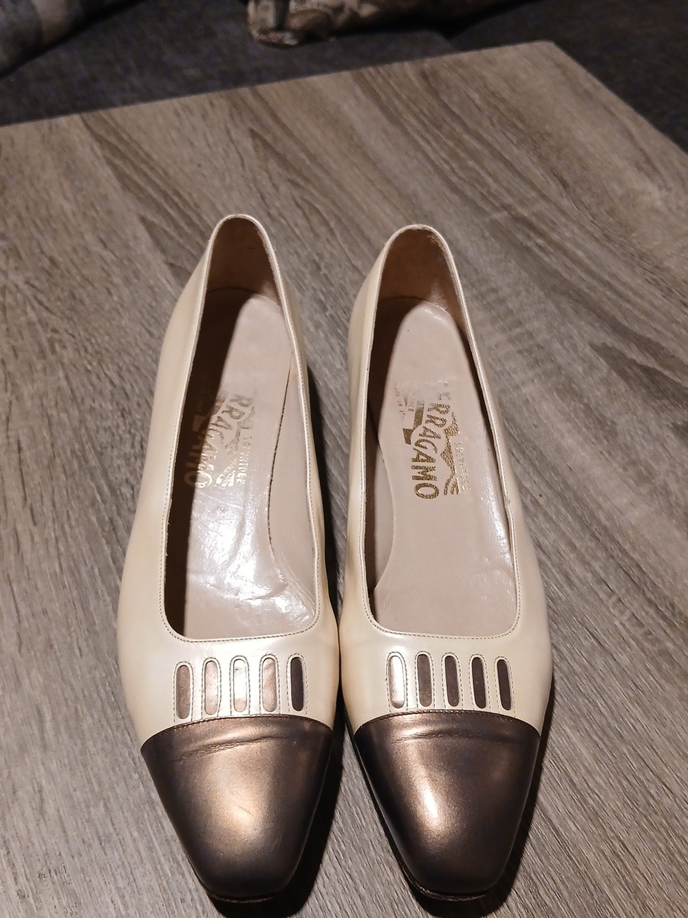 Salvatore Ferragamo Two Tone Leather Cap Toe Pumps Size 8